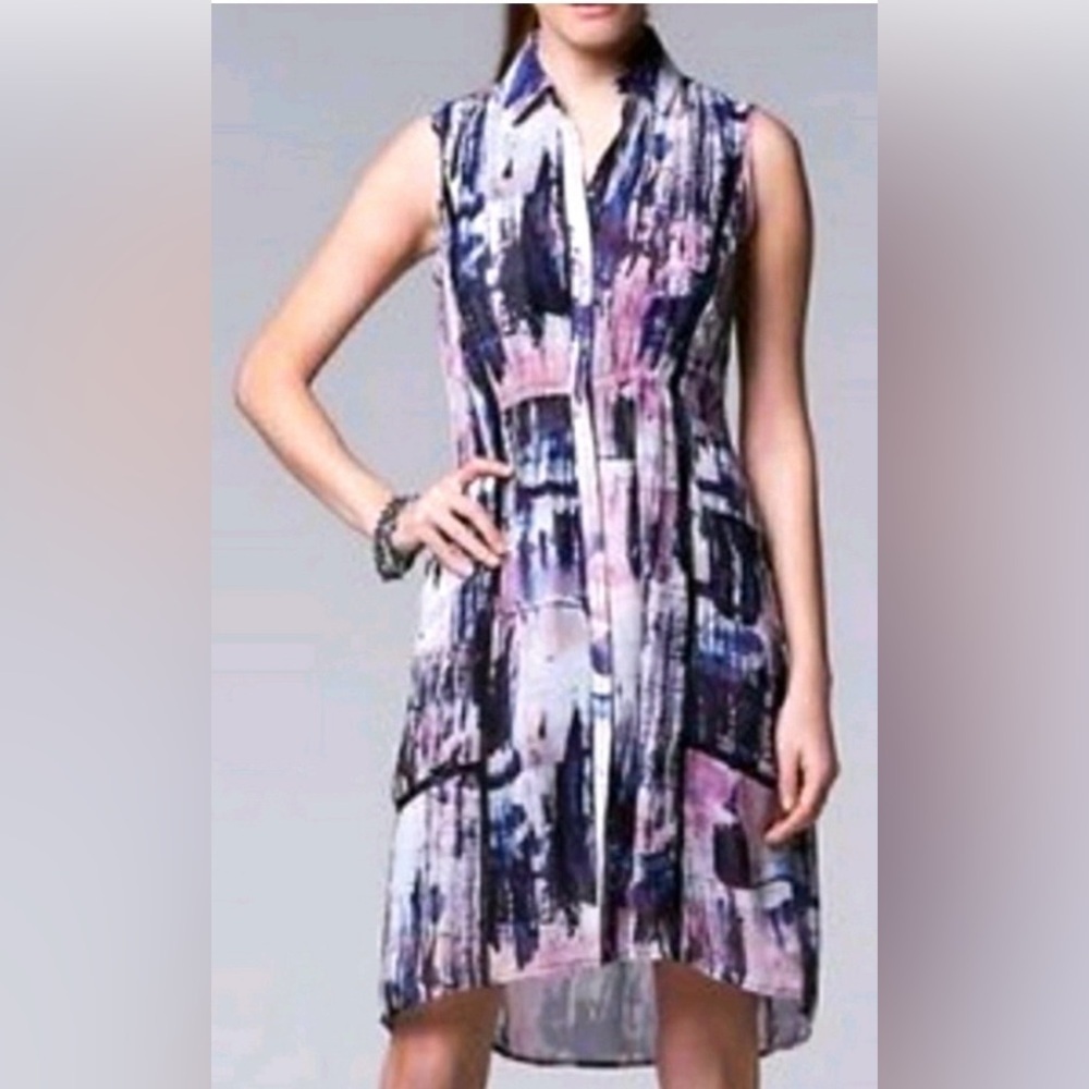 Simply Vera Wang full button down chiffon dress with pockets